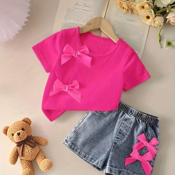 Adorable girls denim set with a cute bowknot perfect for spring summer or fall Shop Newness for stylish kids fashion