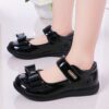 Stylish and comfortable Classic Bow Girls School Shoes in black patent leather with a classic bow detail perfect for school parties and other occasions