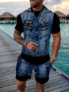 Stylish woman wearing the Newness Riviera Escape Printed Summer Set a comfortable two piece outfit perfect for summer The set features a breathable polyester fabric and a chic print