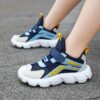 Newness Striped Hook  Loop Boys Casual Shoes Stylish and versatile boys casual shoes in blue and white stripes featuring breathable mesh and a comfortable EVA sole perfect for spring and summer