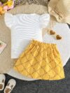 Adorable girls summer outfit Newnesss Summer Playdate Bow Skirt Set A charming two piece set featuring a stylish bow skirt and coordinating top
