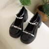 Elevate your style with Newnesss Chunky Heel Pearl Flats These versatile flats feature elegant pearls and a comfortable chunky heel perfect for weddings parties or everyday wear