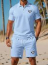 Newness Riviera Escape Mens Navy Polo Set A stylish navy polo shirt and shorts set perfect for summer The model is wearing the set looking relaxed and confident