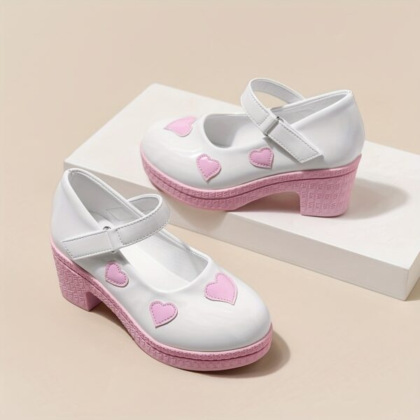 Adorable Princess Heart Girls Party Shoes in pink and white perfect for birthdays and special occasions Featuring a heart shaped design and comfortable fit