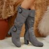 Newness Sculpted Buckle Knee High Boots Elevate your style with these chic knee high boots featuring a sculpted design and eye catching buckle detail