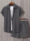Newness Riviera Breeze Mens Summer Set A stylish two piece outfit in breathable polyester perfect for summer Model showcases the modern fit and comfort