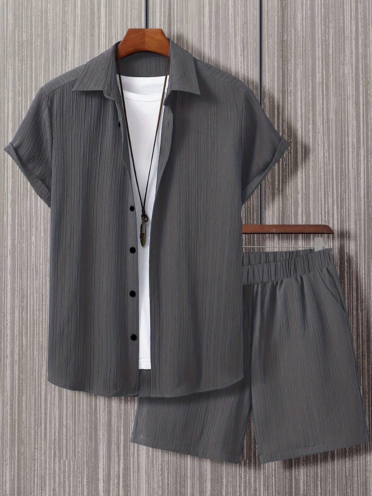 Newness Riviera Breeze Mens Summer Set A stylish two piece outfit in breathable polyester perfect for summer Model showcases the modern fit and comfort