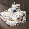 Colorful youngsters mid top sneakers with closure breathable upper and cushioned sole Stylish stitching details