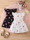 Adorable summer baby girl dress in a delightful heart and animal print Perfect for sunny days and special occasions