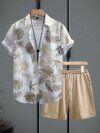 Stylish Riviera Escape Printed Shirt and Shorts Set in lightweight polyester from Newness Perfect for summer