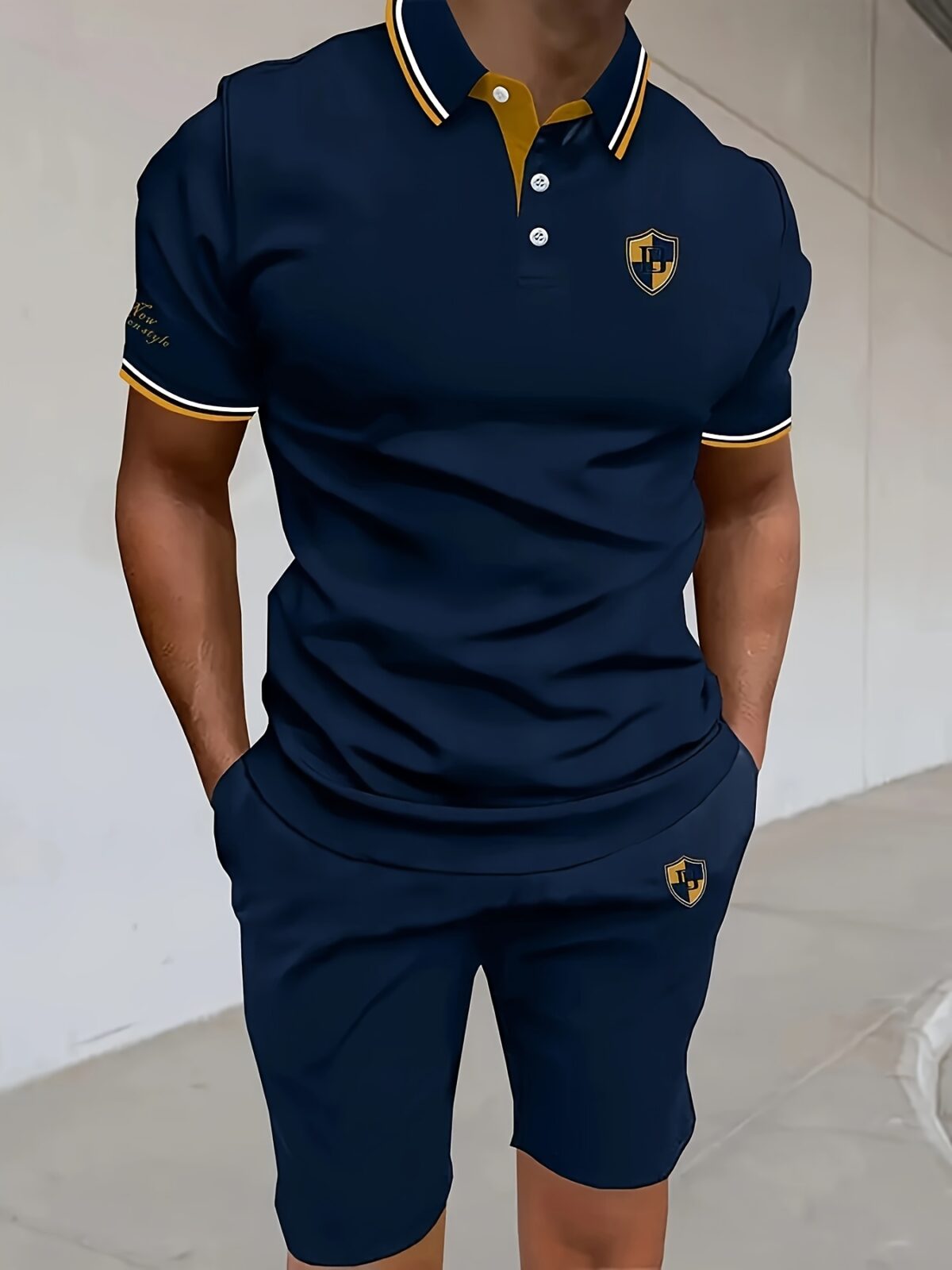 Newness Riviera Escape Mens Summer Set A stylish and comfortable two piece outfit perfect for summer Model showcases the breathable polyester fabric and modern look