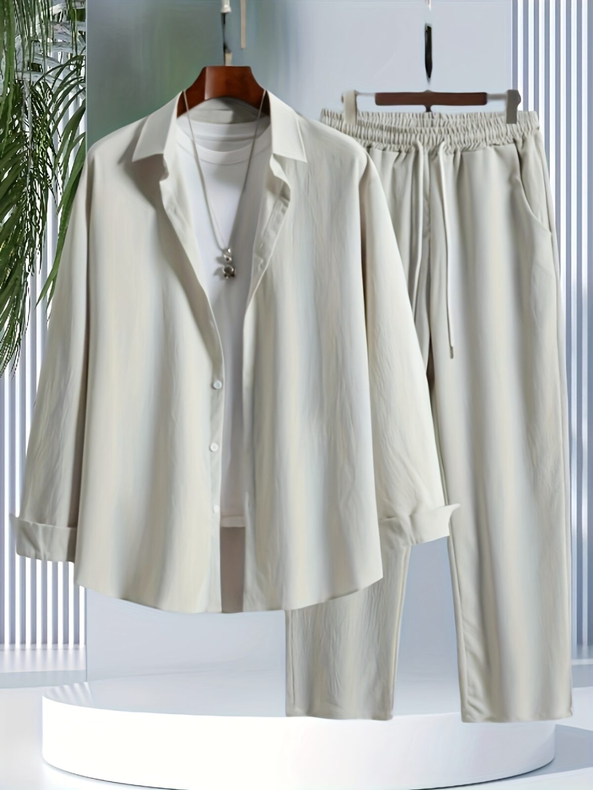 Newness Mens Effortless Style Casual Two Piece Set in premium polyester Model showcases the comfortable and stylish two piece outfit