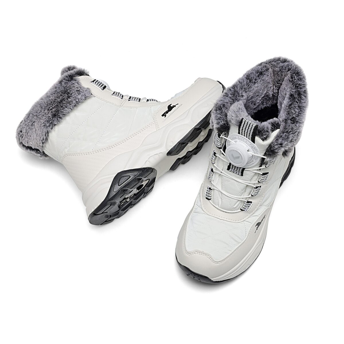 Kids wearing stylish and warm FANGFIUP Explorer Winter Boots playing in the snow