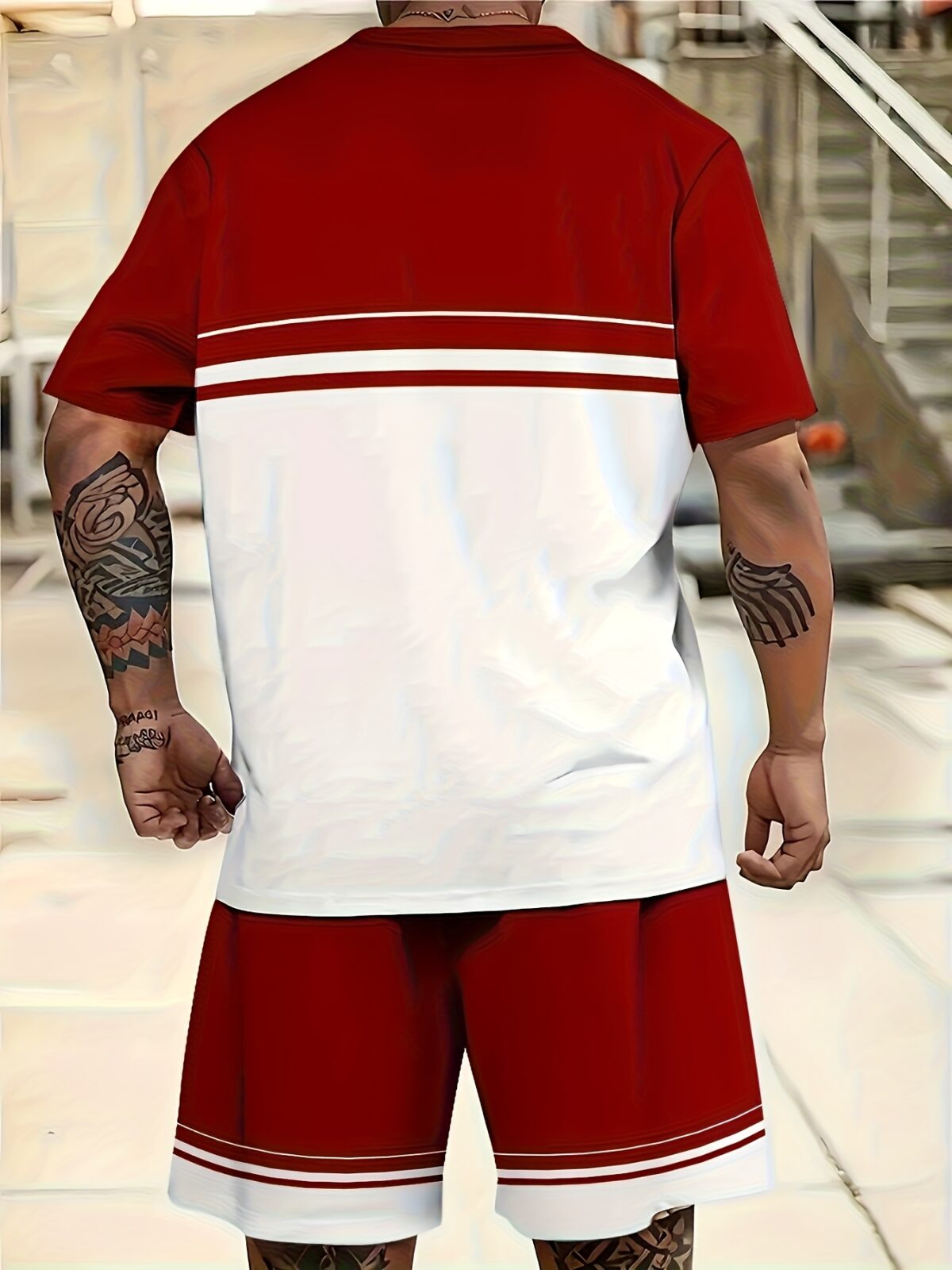 Sharp and sophisticated the Newness Milan Inspired Mens Summer Set in premium polyester Model showcases the effortlessly cool summer style of the matching shirt and shorts