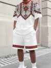 Model wearing Newness Dubai Nights Mens Print Set a stylish lightweight polyester outfit perfect for summer