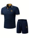 Newness Modern Mens Polo Shorts Set A stylish and comfortable polo shirt and shorts set perfect for summer The model wears the set showcasing its relaxed fit and modern design