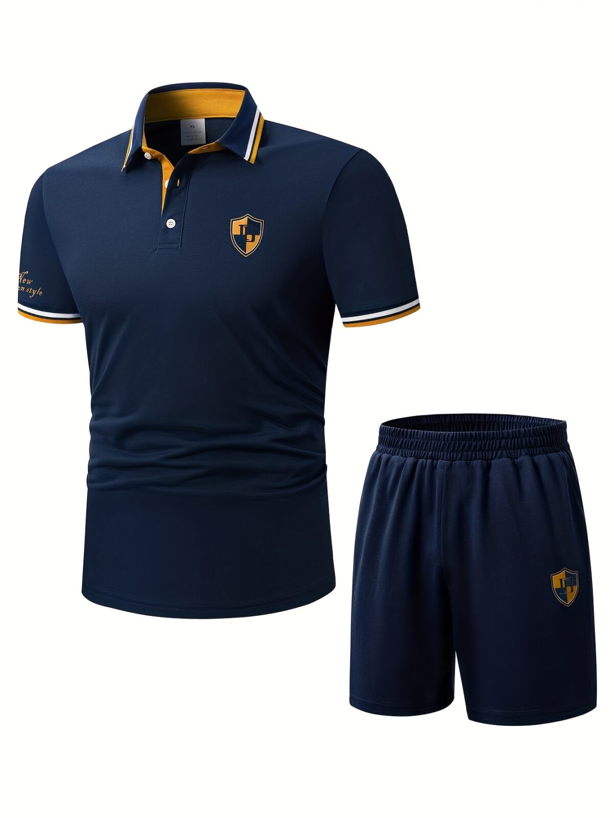 Newness Modern Mens Polo Shorts Set A stylish and comfortable polo shirt and shorts set perfect for summer The model wears the set showcasing its relaxed fit and modern design