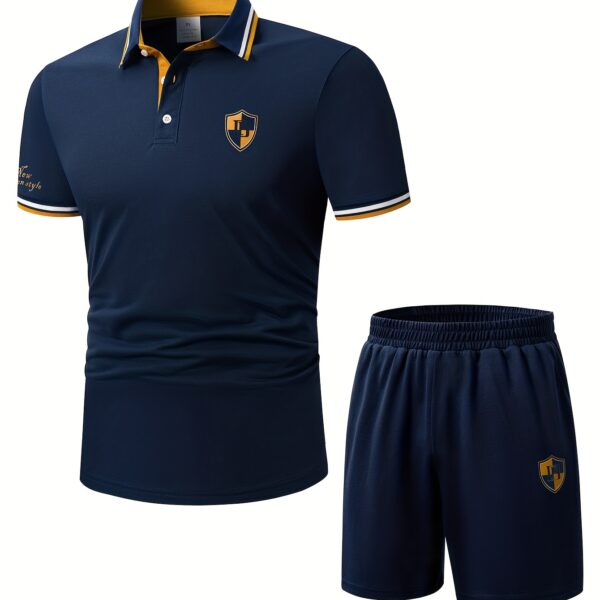 Newness Modern Mens Polo Shorts Set A stylish and comfortable polo shirt and shorts set perfect for summer The model wears the set showcasing its relaxed fit and modern design