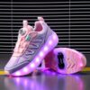 Girl wearing Newness Galaxy Lights LED Roller Skates stylish and safe roller skates with colorful LED lights