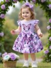Adorable baby girl in a lavender butterfly dress perfect for summer Newness