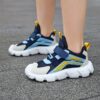 Newness Striped Hook  Loop Boys Casual Shoes Stylish and versatile boys casual shoes in blue and white stripes featuring breathable mesh and a comfortable EVA sole perfect for spring and summer