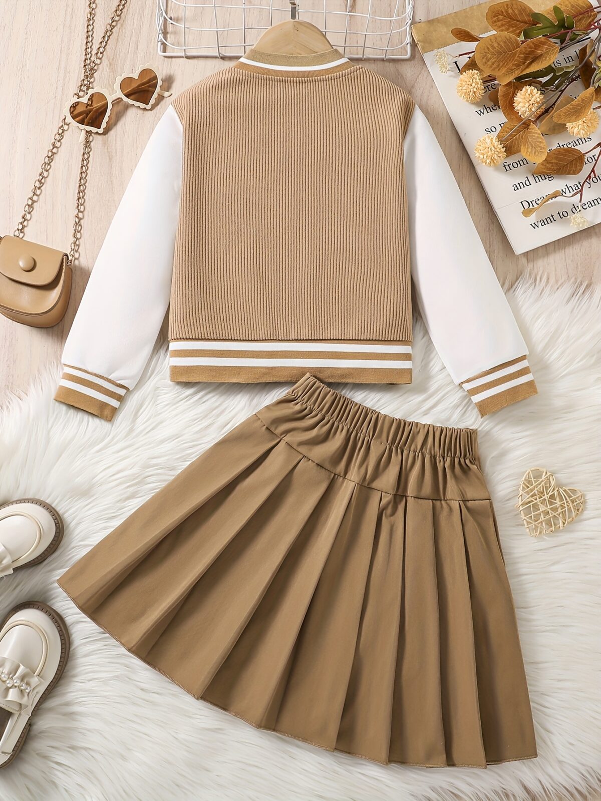 Adorable Pastel Dreams Preppy Skirt Set in soft pastel colors perfect for spring or fall The set includes a matching top and skirt ideal for girls