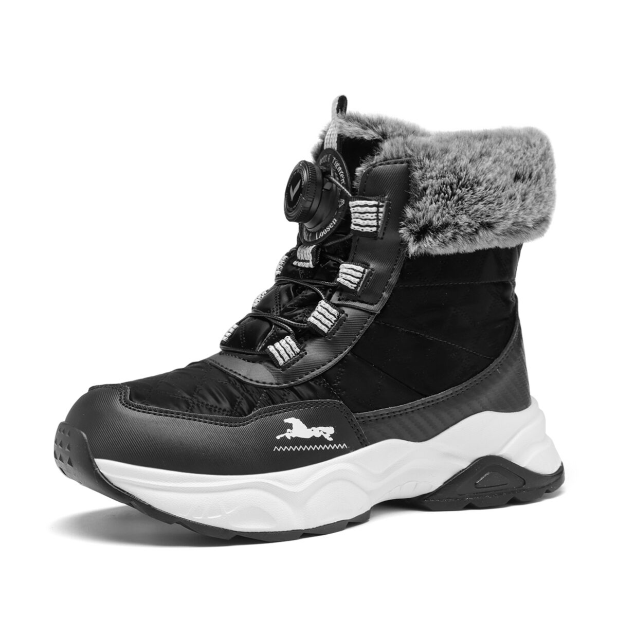 Kids wearing stylish and warm FANGFIUP Explorer Winter Boots playing in the snow