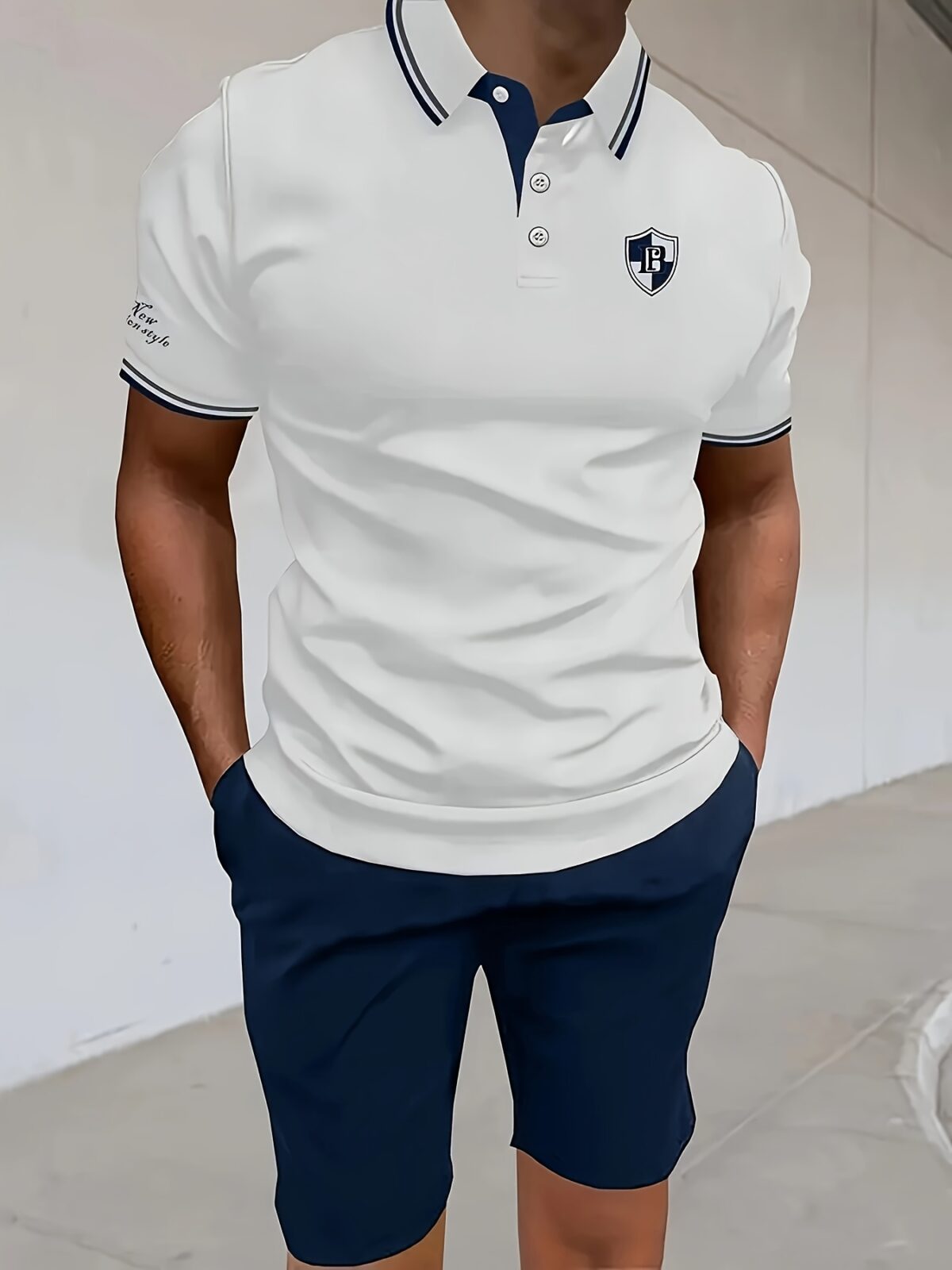 Newness Riviera Escape Mens Summer Set A stylish and comfortable two piece outfit perfect for summer Model showcases the breathable polyester fabric and modern look