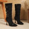 Midnight Rendezvous Stiletto Ankle Boots by Newness Elegant black stiletto ankle boots with a pointed toe showcasing the perfect blend of sophistication and style