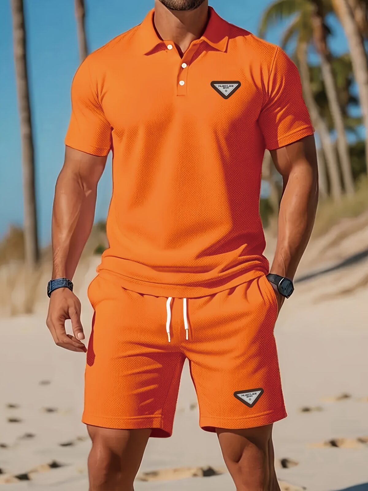 Newness Riviera Escape Mens Navy Polo Set A stylish navy polo shirt and shorts set perfect for summer The model is wearing the set looking relaxed and confident