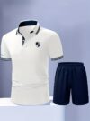 Newness Riviera Escape Mens Summer Set A stylish and comfortable two piece outfit perfect for summer Model showcases the breathable polyester fabric and modern look