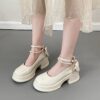 Elevate your back to school style with Newnesss Pearl Embellished Mary Jane Pumps These stylish pumps feature delicate pearl embellishments and a classic Mary Jane design