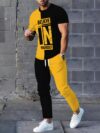 Model wearing the Newness Dubai Nights Mens Casual Suit a bold color block designed casual suit perfect for any occasion