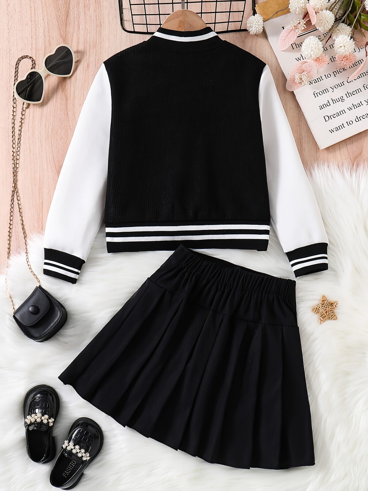Adorable Pastel Dreams Preppy Skirt Set in soft pastel colors perfect for spring or fall The set includes a matching top and skirt ideal for girls