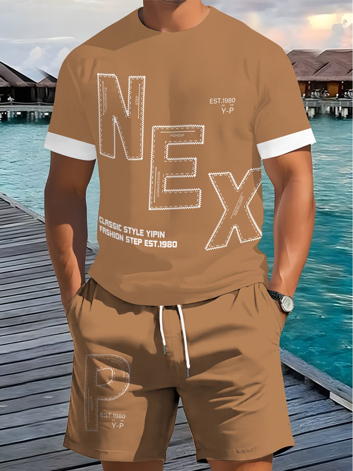 Model showcasing the Newness Urban Explorer Mens Summer Set a stylish and breathable outfit perfect for summer