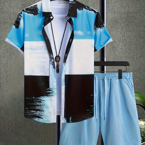 Newness Summer Breeze Geometric Print Set A stylish two piece outfit in a vibrant blue and blackwhite geometric print perfect for summer