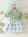 Adorable baby girl wearing a lightweight Summer Meadow floral print dress perfect for casual summer outings
