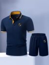 Newness Riviera Escape Mens Summer Set A stylish and comfortable two piece outfit perfect for summer Model showcases the breathable polyester fabric and modern look