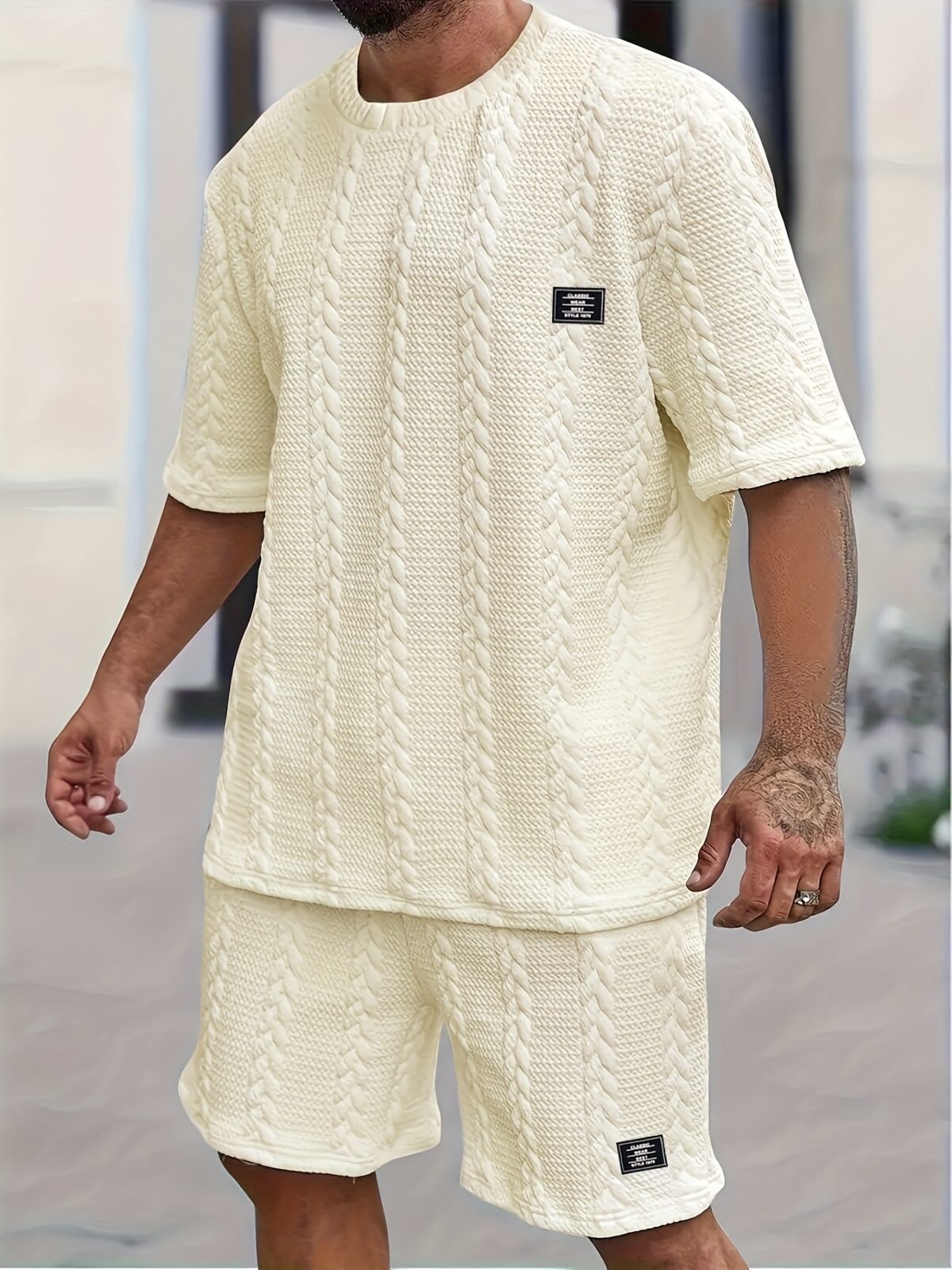 Womens Cable Knit Shorts Set in Cream stylish and comfortable summer outfit
