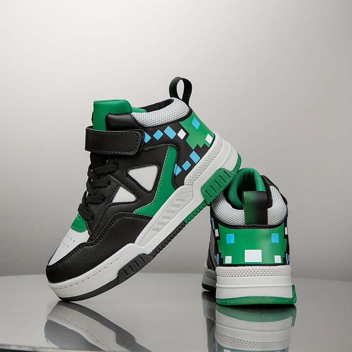 Stylish Retro Pixel Geometric Sneakers for kids by Newness These sneakers feature a vibrant geometric pixel design