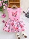Adorable baby girl in a lavender butterfly dress perfect for summer Newness