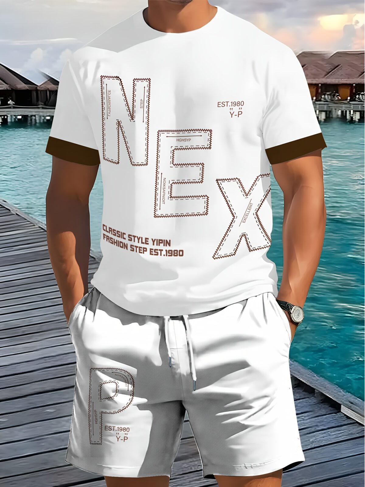 Model showcasing the Newness Urban Explorer Mens Summer Set a stylish and breathable outfit perfect for summer