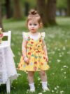 Adorable baby girl wearing a summer heart print dress perfect for school and special occasions