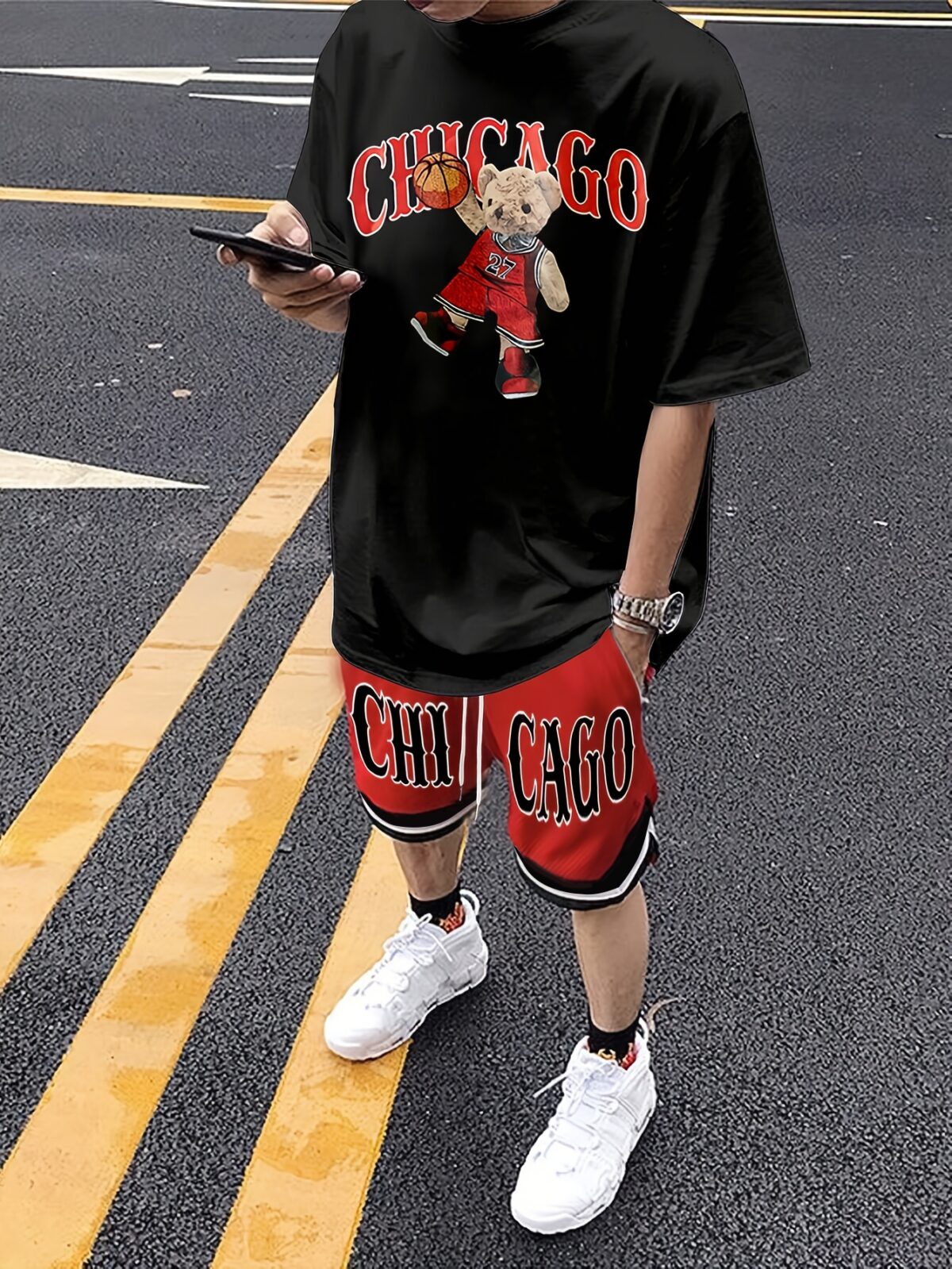 Adorable Chicago Bulls teddy bear set perfect for summer Sporty and breathable polyester
