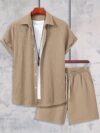 The Newness Riviera Escape Mens Summer Set A stylish and comfortable two piece outfit perfect for summer The model is wearing a crisp white shirt and coordinating shorts
