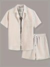 Effortless Chic Mens Summer Set in breathable polyester perfect for warm weather Model showcasing the stylish two piece outfit