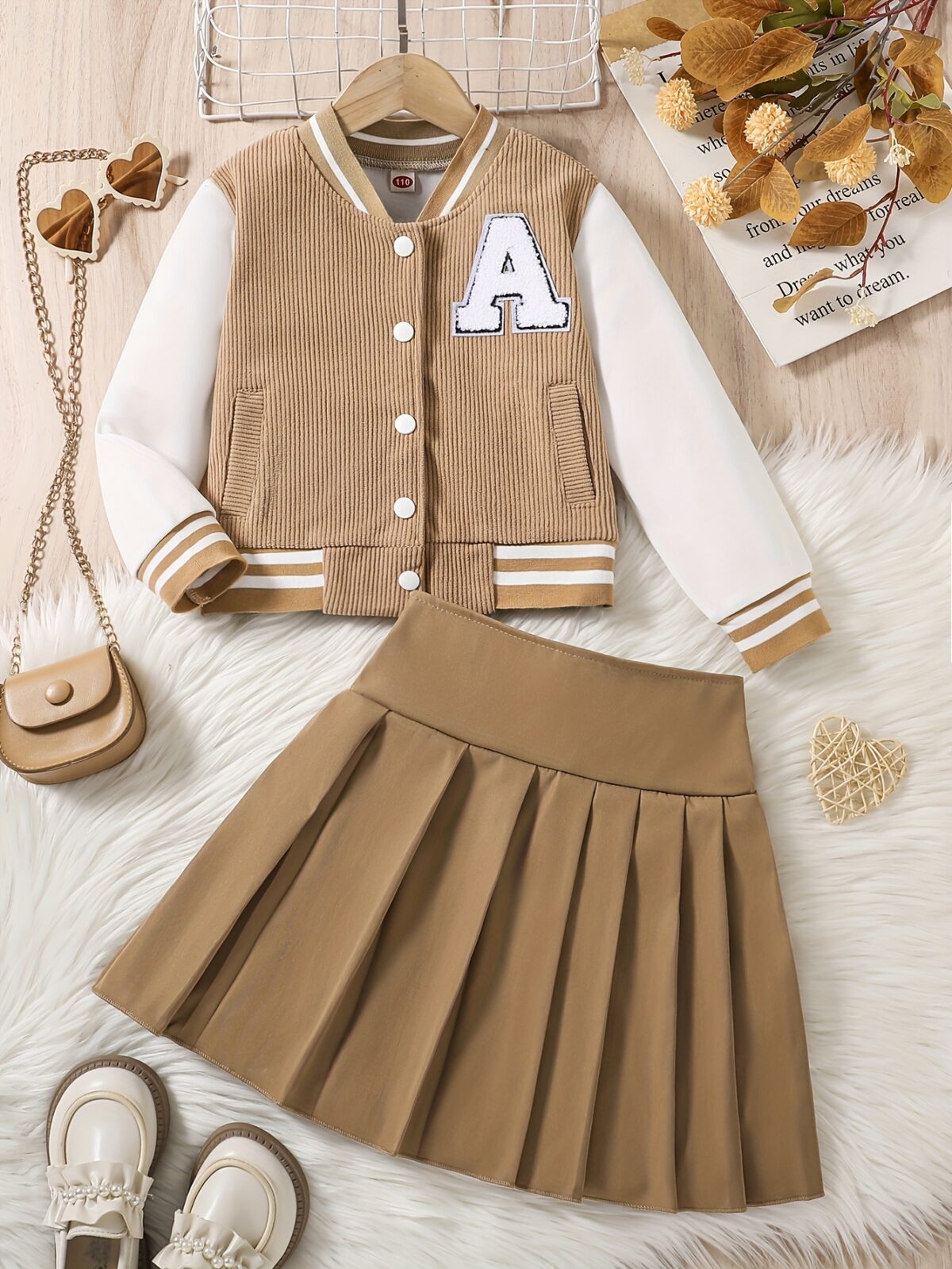 Adorable Pastel Dreams Preppy Skirt Set in soft pastel colors perfect for spring or fall The set includes a matching top and skirt ideal for girls
