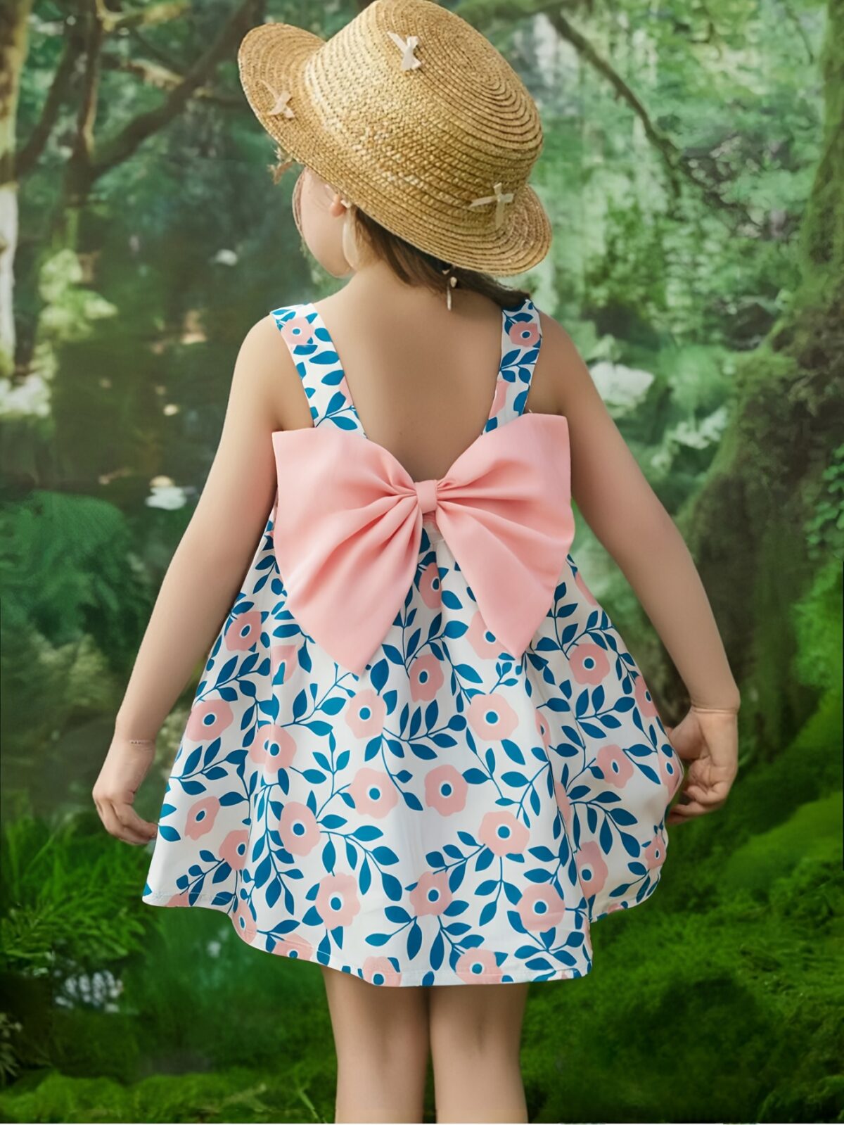 Girl wearing a charming summer floral print dress ideal for beach parties