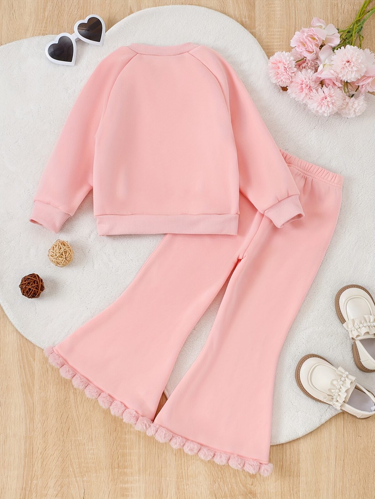 Adorable girls fleece set in pink and white perfect for autumn or winter The set includes a matching fleece jacket and pants ideal for keeping your little one warm and cozy
