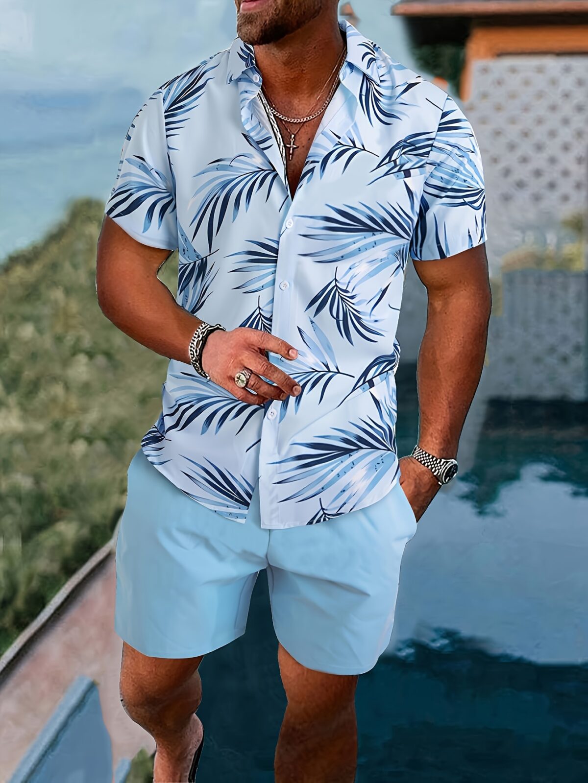 Embrace effortless summer style with the Newness Riviera Escape Leaf Print Set Crafted from breathable polyester this two piece set features a vibrant leaf print perfect for any occasion